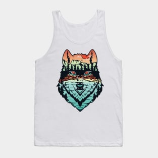 Colorfull wolf head forest Tank Top